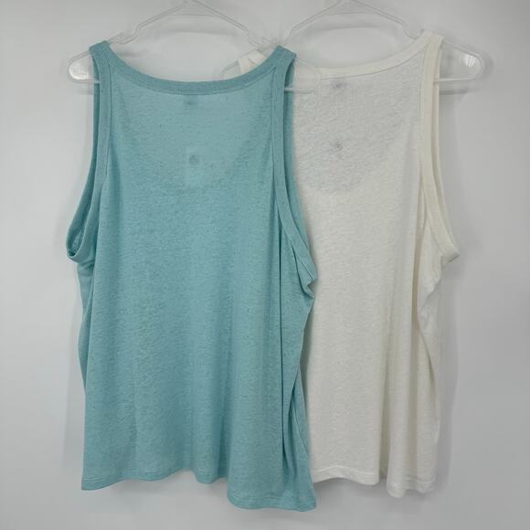 Old Navy tank tops bundle (2) linen blend blue white scoop neck XXL tall NEW - Picture 5 of 9